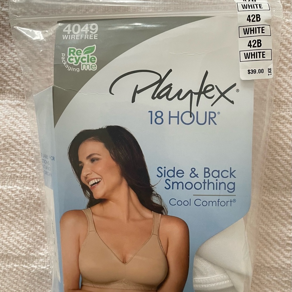 2 Playtex 18 Hour Side & Back Smoothing Bras - 1 Tan and 1 White Size 42B